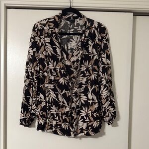 Lane Bryant Black and White Wrap Blouse with Notched Collar